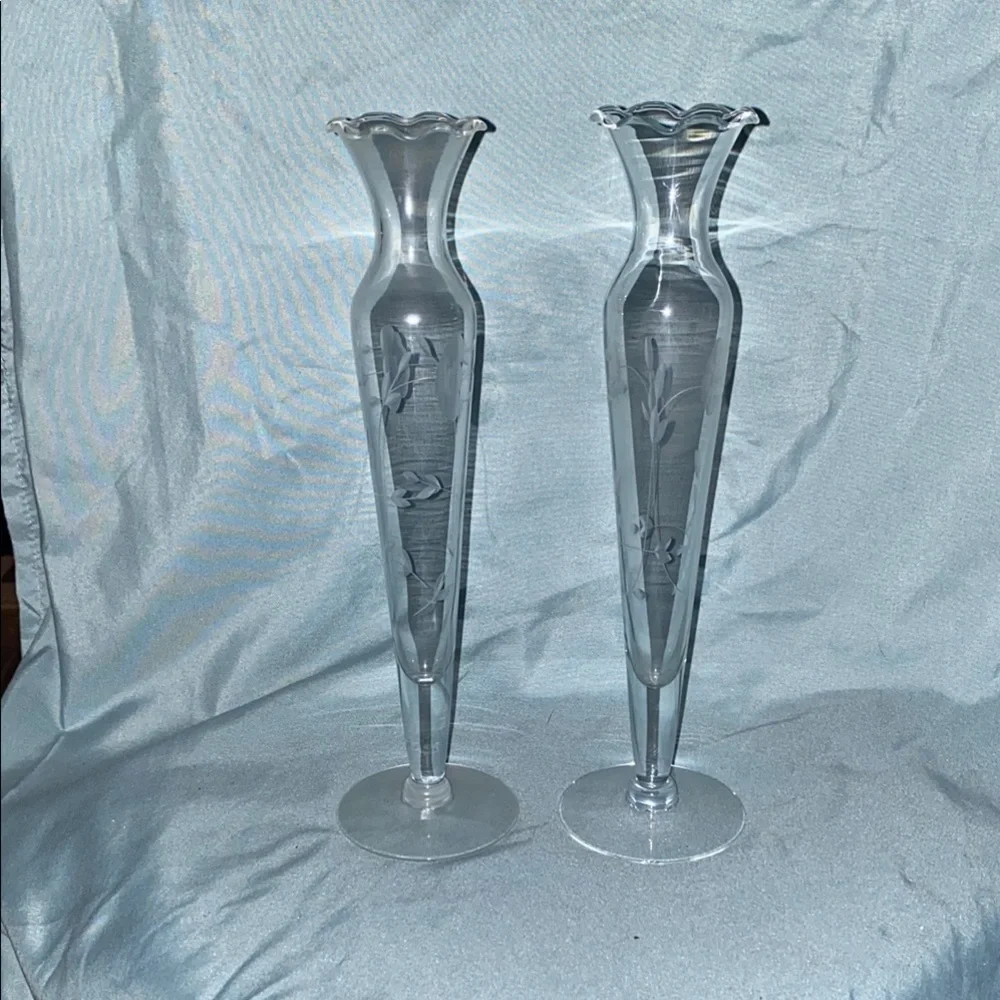 BX48 Vintage Heritage Princess House Elegant Glass Vases - Set of 2